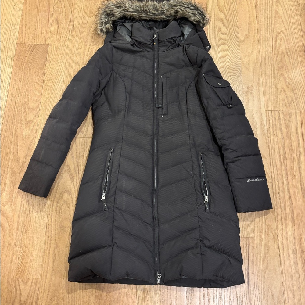 Eddie Bauer Women's Puffer Coat with Faux Fur Hood